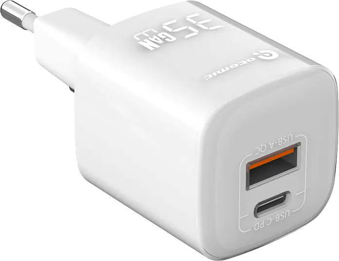 Сетевое зарядное устройство Atomic CRYSTAL G351 GAN 35W 2 порта USB (USB Type-C + USB Type-A) белый